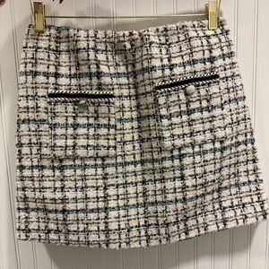 House of Harlow 1960 Black / Cream / Blue Tweed Mini Skirt